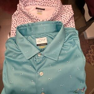 Greg Norman Play Collection Men's Teal and White Polo Shirts XL
